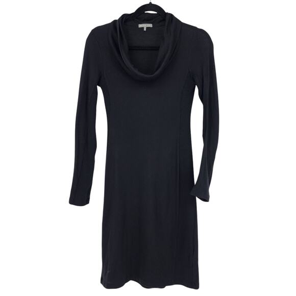 James Perse Black Cowl Neck Long Sleeve Soft Stretch Dress Size 1 Made In USA - Picture 1 of 5